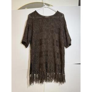 Ariat Brown Knit Fringe Sweater L/XL | Western Boho Tunic Layer Festival Style